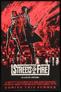 5b001 STREETS OF FIRE pink advance 1sh '84 Walter Hill directed, Michael Pare, Diane Lane cool art!