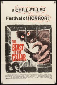 5c052 BEAST IN THE CELLAR 1sh '71 wacky monster image, a chill-filled festival of horror!