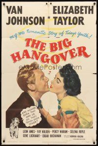 5c060 BIG HANGOVER 1sh '50 art of pretty Elizabeth Taylor & Van Johnson, are they born that way?!