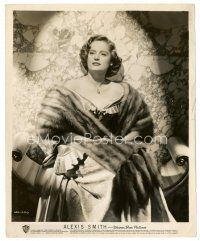 5d128 ALEXIS SMITH 8x10 still '40s seated on cool chair with wonderful fur stole in spotlight!