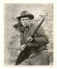 5d159 BACKLASH 8x10 still '56 best close up of cowboy Richard Widmark holding rifle!
