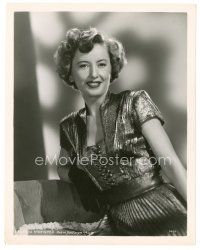 5d166 BARBARA STANWYCK 8x10 still '40s waist-high portrait in cool shimmering dress with gloves!