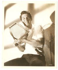 5d192 BILL TRAVERS deluxe 8x10 still '55 smiling portrait with tennis racket & fishing net!