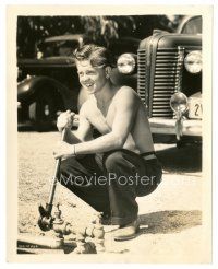5d660 MICKEY ROONEY 8x10 still '38 c/u working on his new ranch given to him by his mother!