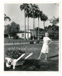 5d792 RITA HAYWORTH 8x10 still '40s with blonde hair standing in her yard at home by Coburn!