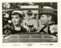5d819 SABRINA 8x10 still R65 Audrey Hepburn & William Holden in car with dog, Billy Wilder