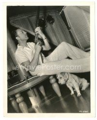 5d963 WARREN WILLIAM 8x10 still '37 relaxing at his Encino ranch home with his rifle & dog!