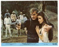 5d091 LIVE & LET DIE 8x10 mini LC #7 '73 Roger Moore as James Bond with gun protects Jane Seymour!