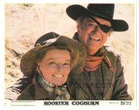 5d103 ROOSTER COGBURN 8x10 mini LC #4 '75 c/u of John Wayne with eyepatch & Katharine Hepburn!