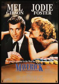 5f037 MAVERICK Aust 1sh '94 cool image of Mel Gibson & pretty Jodie Foster, gambling!