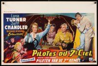 5f262 LADY TAKES A FLYER Belgian '58 different art of Jeff Chandler & sexy Lana Turner in plane!