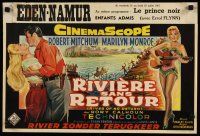 5f278 RIVER OF NO RETURN Belgian '54 art of sexy Marilyn Monroe held by Mitchum + w/guitar!