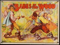 5f377 BABES IN THE WOOD stage play British quad '30s stone litho of kids watching men duelling!