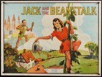 5f396 JACK & THE BEANSTALK stage play British quad '30s stone litho art of female Jack & giant!