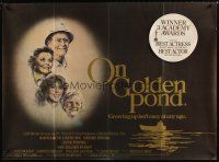 5f404 ON GOLDEN POND British quad '81 art of Katharine Hepburn, Henry Fonda & Fonda by deMar!