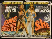 5f405 ONE MILLION YEARS B.C./SHE British quad '68 Raquel Welch & Ursula Andress by Chantrell!