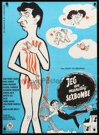 5f473 I WAS A MALE SEX BOMB Danish '67 Male Companion, wacky artwork of naked Jean-Pierre Cassel!