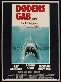 5f476 JAWS Danish '75 art of Steven Spielberg's classic man-eating shark attacking sexy swimmer!