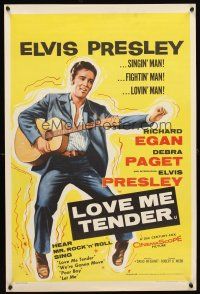 5f371 LOVE ME TENDER English double crown '56 1st Elvis Presley, great Chantrell art with guitar!