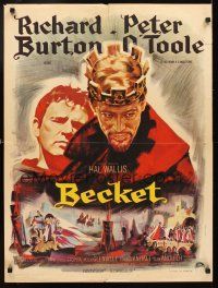 5f661 BECKET French 23x32 '64 Richard Burton in the title role, Peter O'Toole, Landi artwork!