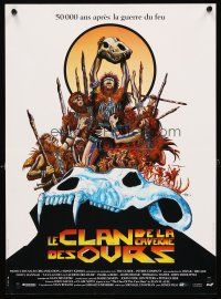 5f737 CLAN OF THE CAVE BEAR French 15x21 '86 cool different caveman artwork by Philippe Druillet!