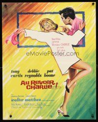 5f760 GOODBYE CHARLIE French 15x21 '64 art of Tony Curtis & sexy Debbie Reynolds by Grinsson!