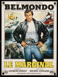 5f781 LE MARGINAL advance French 15x21 '83 artwork of tough Jean-Paul Belmondo by Renato Casaro!