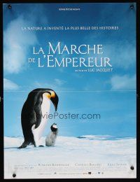 5f791 MARCH OF THE PENGUINS French 15x21 '05 Luc Jacquet, great image of baby w/parent!