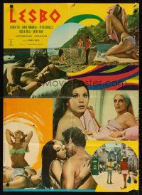 5f579 LESBO Italian lrg pbusta '69 early lesbian tale, sexy female friends on beach in bikinis!