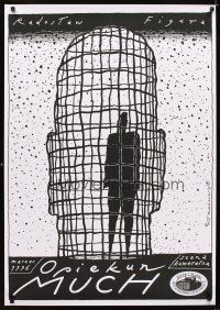 5f153 KEEPER OF THE FLIES stage play Polish 27x38 '96 Kalarus art of man in head-shaped cage!