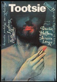 5f163 TOOTSIE Polish 27x38 '84 Dustin Hoffman in drag, Walkuski art of man w/lipstick!