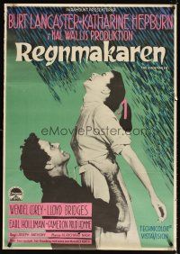 5f327 RAINMAKER Swedish '56 great romantic image of Burt Lancaster & Katharine Hepburn!