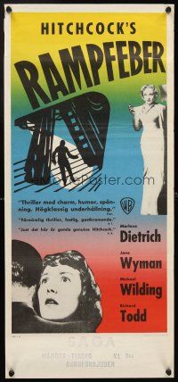 5f359 STAGE FRIGHT Swedish stolpe '50 Marlene Dietrich, Jane Wyman, Alfred Hitchcock!