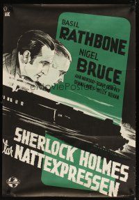 5f336 TERROR BY NIGHT Swedish '46 Basil Rathbone is Sherlock Holmes, Bruce as Watson, train art!