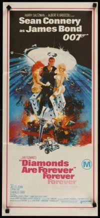 5h215 DIAMONDS ARE FOREVER Aust daybill '71 art of Connery as James Bond by Robert McGinnis!