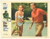 5h004 DR. NO LC #5 '62 close up of Sean Connery as James Bond with sexy Ursula Andress in bikini!