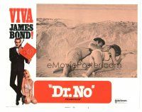 5h022 DR. NO LC #4 R70 Sean Connery as James Bond & Ursula Andress hiding from boat behind sand!
