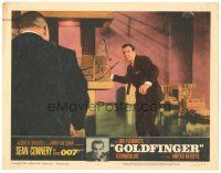 5h080 GOLDFINGER LC #4 '64 Sean Connery as James Bond about to throw stick at Harold Oddjob Sakata