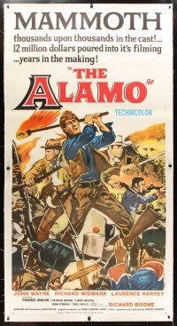 5j018 ALAMO linen 3sh '60 art of John Wayne & Richard Widmark in the War of Independence!