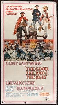 5j025 GOOD, THE BAD & THE UGLY linen 3sh '68 art of Clint Eastwood & Lee Van Cleef, Sergio Leone!