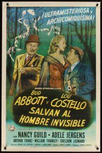 5j235 ABBOTT & COSTELLO MEET THE INVISIBLE MAN linen Spanish/U.S. 1sh '51 art of Bud & Lou with monster!