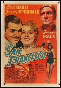 5j101 SAN FRANCISCO linen Argentinean R50s art of Clark Gable, Jeanette MacDonald & Spencer Tracy!