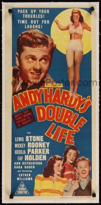 5j079 ANDY HARDY'S DOUBLE LIFE linen Aust daybill '43 Mickey Rooney, sexiest Esther Williams!