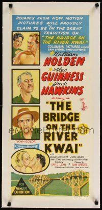 5j080 BRIDGE ON THE RIVER KWAI linen Aust daybill '58 Holden, David Lean classic, stone litho!