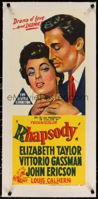 5j087 RHAPSODY linen Aust daybill R60s Elizabeth Taylor must possess Vittorio Gassman, heart, body & soul