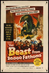 5j248 BEAST FROM 20,000 FATHOMS linen 1sh '53 Ray Bradbury, the sea's master-beast of the ages!