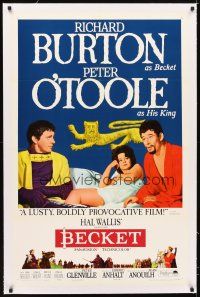 5j249 BECKET linen style B 1sh '64 Richard Burton in the title role, Peter O'Toole, John Gielgud!