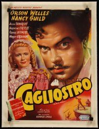 5j174 BLACK MAGIC linen Belgian '49 art of hypnotist Orson Welles as Cagliostro & Nancy Guild!