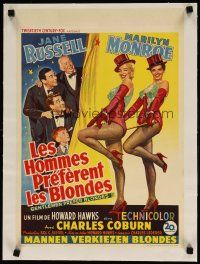 5j184 GENTLEMEN PREFER BLONDES linen Belgian '53 different art of sexy Marilyn Monroe & Russell!
