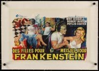 5j188 I WAS A TEENAGE FRANKENSTEIN linen Belgian '57 wonderful art of monster + grabbing sexy girl!